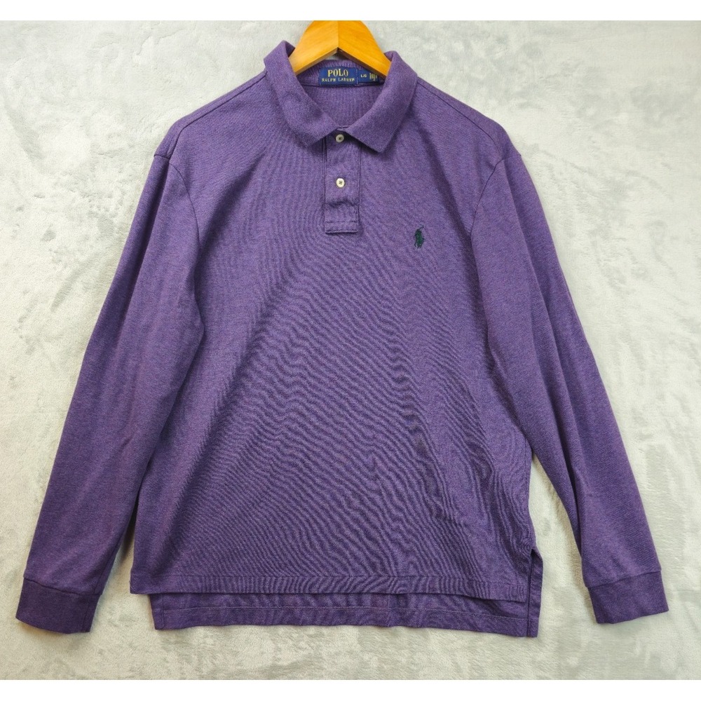Ralph Lauren Polo Shirt Mens Large Purple Pony Casual Long Sleeve Soft Knit